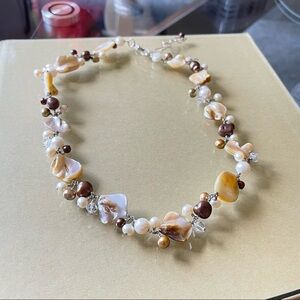 Real Freshwater Pearl And Shell Sterling Silver 925 Necklace